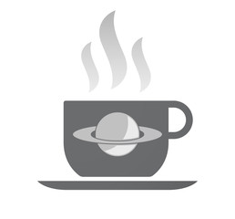 Isolated coffee cup with the planet Saturn