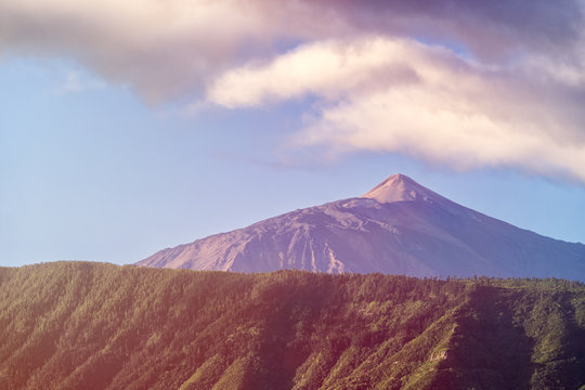 Scenic view of Mount Teide volcano rising from sea level up to 3718 meters (12198 ft). Tenerife, Canary Islands.