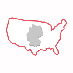 Isolated map of USA with  a map of Germany