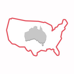 Isolated map of USA with  a map of Australia