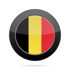 Fototapeta premium Flag of Belgium. Shiny black round button.