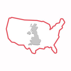 Isolated map of USA with  a map of the UK