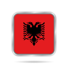 Fototapeta premium flag of Albania, shiny metallic gray square button
