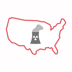 Isolated map of USA with a nuclear power station