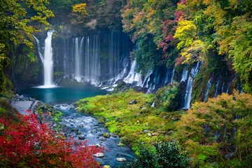 Keuken spatwand met foto Autumn scene of Shiraito waterfall © smokedsalmon