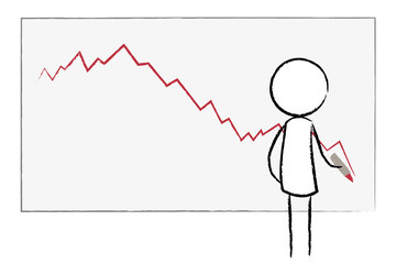 Person zeichnet Aktienkurs auf Tafel