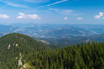 Amazing panorama Ceahlau massif, Eastern Carpathians Mountains, Moldova, Romania