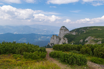 Obraz premium Amazing panorama Ceahlau massif, Eastern Carpathians Mountains, Moldova, Romania