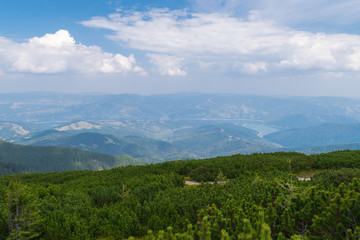 Fototapeta na wymiar Amazing panorama Ceahlau massif, Eastern Carpathians Mountains, Moldova, Romania