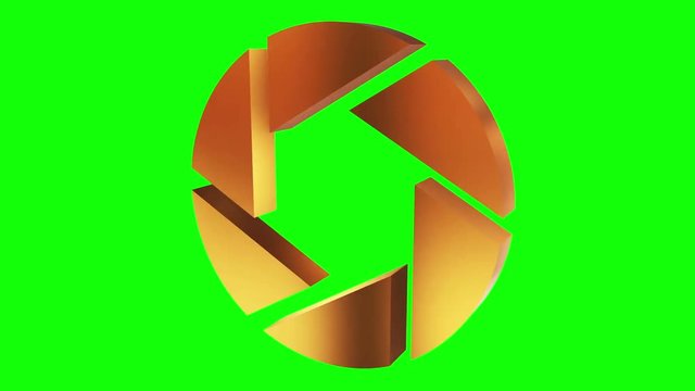 Aperture iris diaphragm logo rotate on white. Diaphragm like circular symbol for photography, technology logotype. Available in HD video 3d render footage. Chroma key green screen.