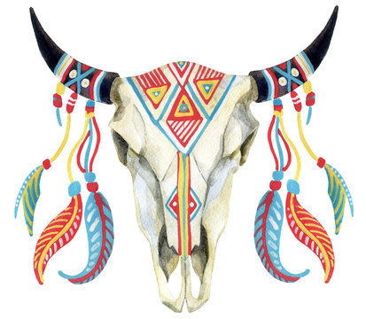 watercolor cow skull