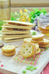 Crispy biscuit pineapple bread show on chopping block, food styl