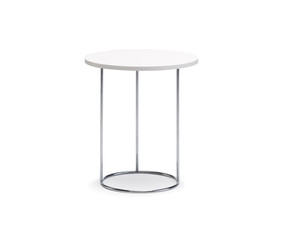 Coffee table with white top chrome legs. White background, isolated 

