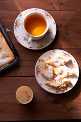 apple pie charlotte on the wooden table