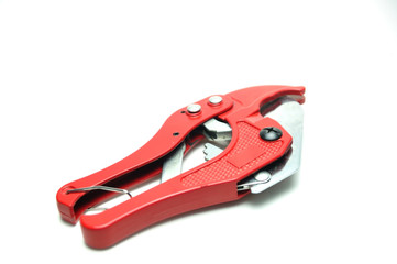PVC pipe cutting pliers on white background.