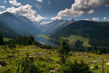 Fototapeta na wymiar Amazing summer morning on the fantastic Speicher Durlassboden Lake, Alps, Austria, Europe