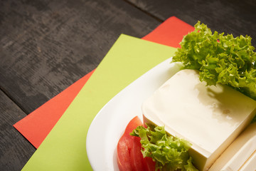 mozzarella cheese on a table background