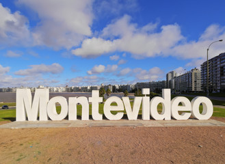 Uruguay, Montevideo, Pocitos, View of the Montevideo Sign.