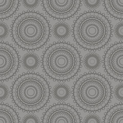 Grey Ornamental Seamless Line Pattern. Endless Texture. Oriental Geometric Ornament