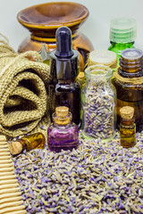 Lavender essential oil in a small bottle. 