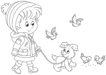 Girl walking with her dog