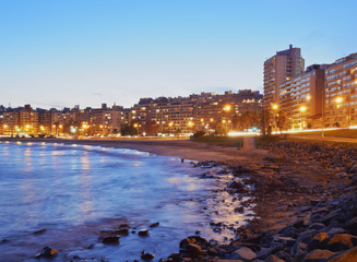 Uruguay, Montevideo, Twilight view of the Pocitos Coast on the River Plate.