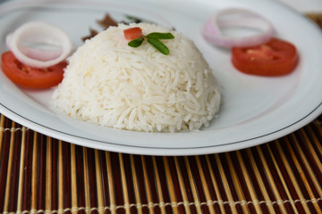 veg biryani or biriyani or pulao made of basmati rice. hot spicy food very popular in Hyderabad India