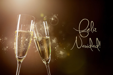 Weihnachtsstimmung mit 2 Champagnerglädern und  