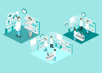 Isometric flat 3D concept vector interior of science laboratory.