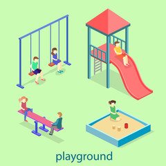 Obraz na płótnie Canvas Isometric flat 3D concept web vector kids playground set.