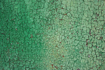 Green rusty background, rough, rough texture in the cracks.