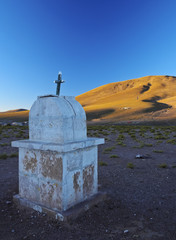 Bolivia, Potosi Departmant, Nor Lipez Province, Landscape near the Villa Mar village at sunset.