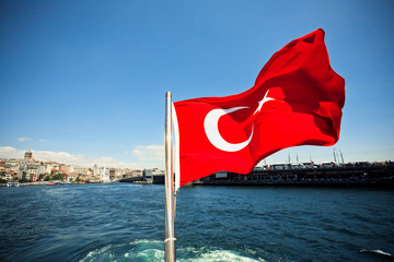 Red flag of the Republic of Turkey waving
