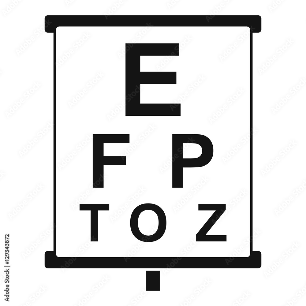 Poster white placard with letters eyesight testing icon. simple illustration of white placard with letters 