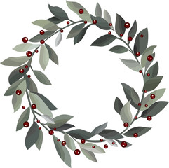 Beautiful Christmas wreath with olive leaves and berries. Hand drawn vector illustration.