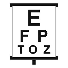 White placard with letters eyesight testing icon. Simple illustration of white placard with letters eyesight testing vector icon for web