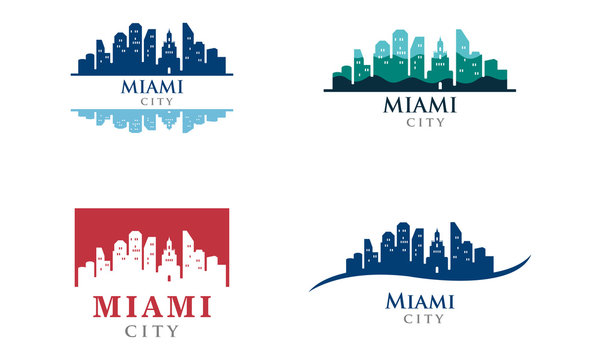 Visit Miami City Skyline Landscape Logo Set