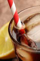 refresh drink Soda large glass, coca cola with bubbles 