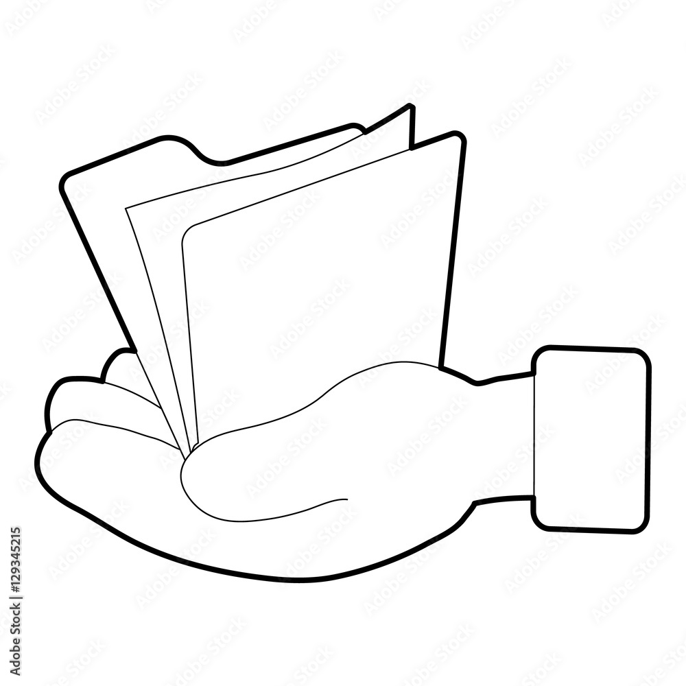 Poster hand holding file folder icon. isometric 3d illustration of hand holding file folder vector icon for