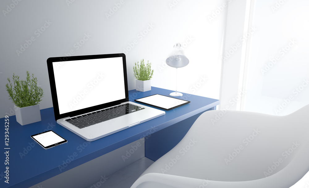 Canvas Prints blue responsive studio with white screen devices