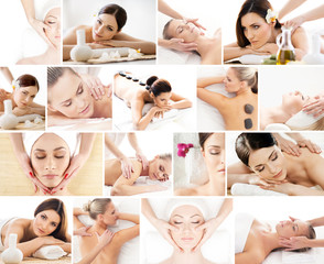 Obraz na płótnie Canvas Spa collage with women on massage