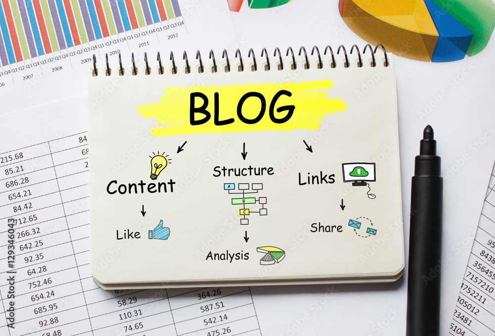 Poster notebook with toolls and notes about blog