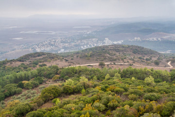 Fototapeta na wymiar View of the Jezreel Valley in winter day from Mount Carmel, Israel