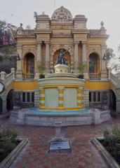 Fototapeta na wymiar Chile, Santiago, View of the Neptune Fountain and Terrace on the Santa Lucia Hill.