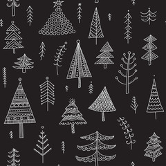 decorated christmas trees seamless pattern dark