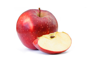 red apple with part on white background