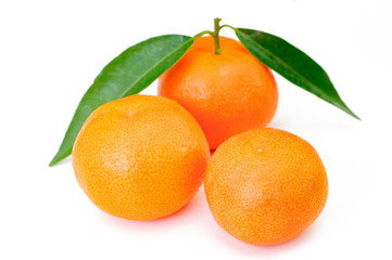 Fototapeta na wymiar orange fruits with leaf on white