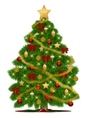 Christmastree with ornaments, 3d illustration, isolated, decorat