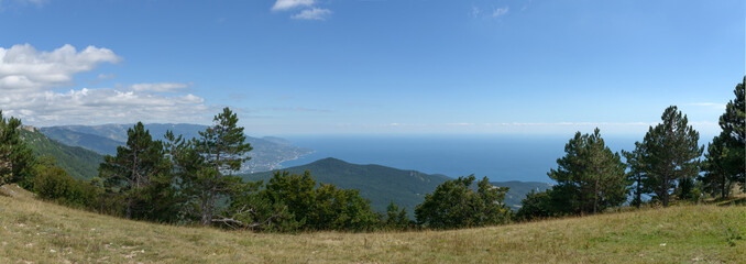 Fototapeta na wymiar Panoramic view from Ai-Petri mountain towards Yalta coastline, C