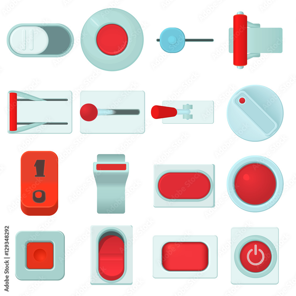 Poster on off switch web buttons icons set. cartoon illustration of 16 on off switch buttons vector icons f